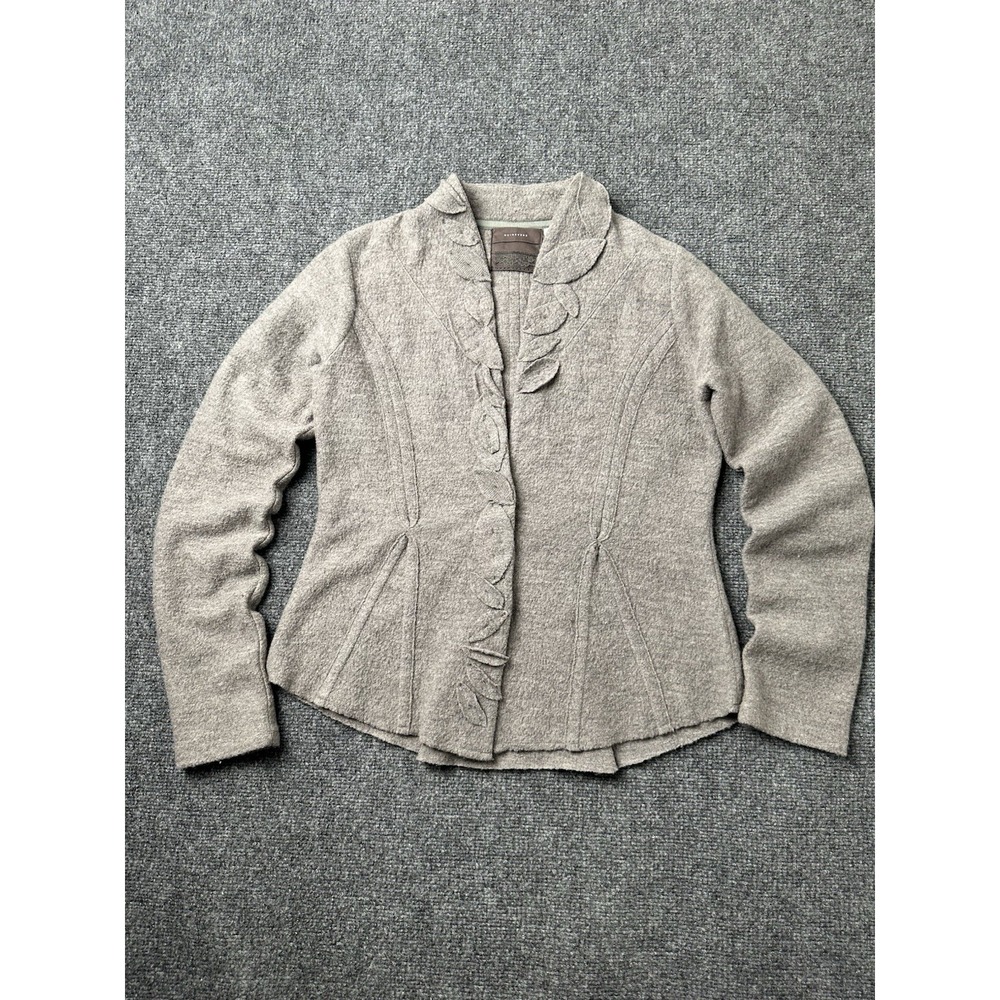 Womens Wool Guinevere Gray Ruffle Front Jacket Blazer, Size M